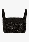 Dolce & Gabbana Sequined Crop Top With Straps In Black