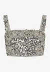 Dolce & Gabbana Sequined Crop Top With Straps In Silver