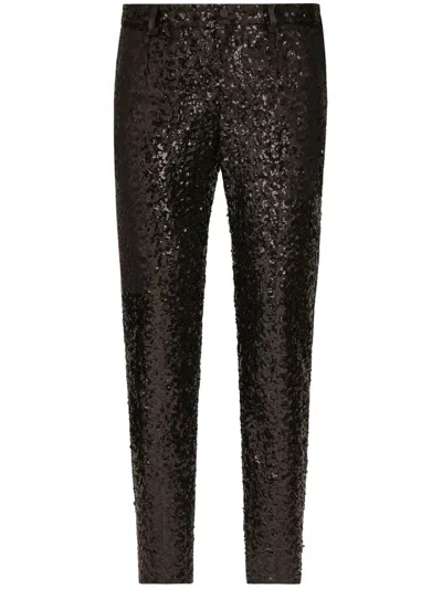 Dolce & Gabbana Sequin-embellished Trousers In Black