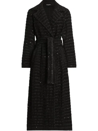 Dolce & Gabbana Sequin-embellished Tweed Coat In Black
