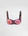Dolce & Gabbana Sequin-embroidered Cady Balconette Bra With Rose Print In Print