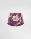 Dolce & Gabbana Sequin-embroidered Cady High-waisted Panties With Rose Print In Print