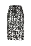 Dolce & Gabbana Sequin Embellished High Waist Midi Skirt In Silver