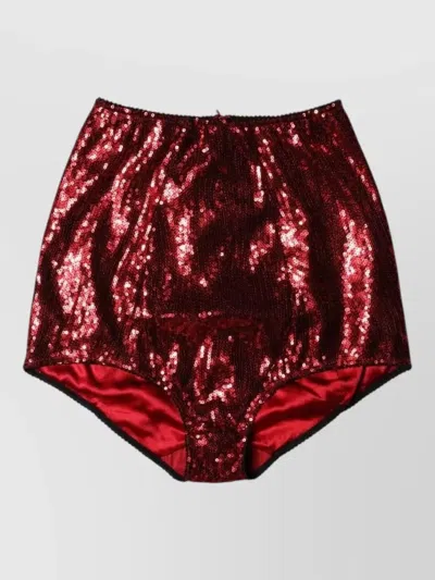 Dolce & Gabbana Sequin High Waist Girdle Underwear Shorts In Burgundy
