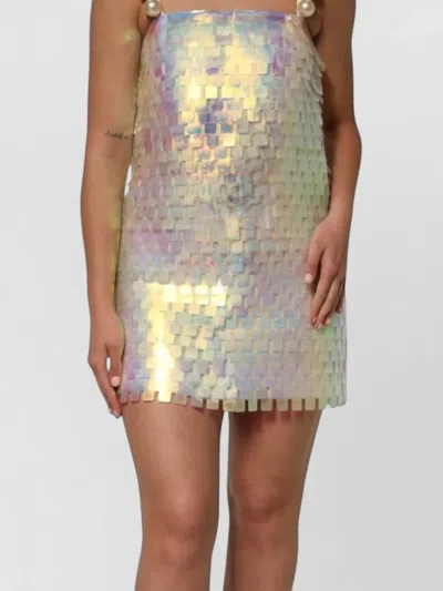 Dolce & Gabbana Sequin Holographic Mini Dress Pearl Straps In Multi