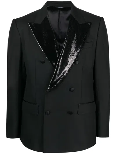 DOLCE & GABBANA SEQUIN-LAPEL DOUBLE-BREASTED BLAZER