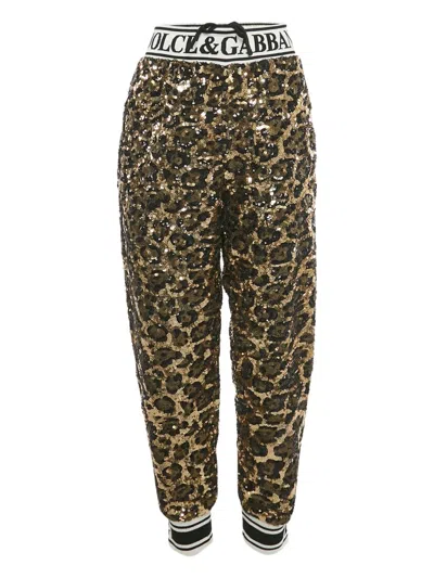 Pre-owned Dolce & Gabbana Sequin-leopard Trousers In Black