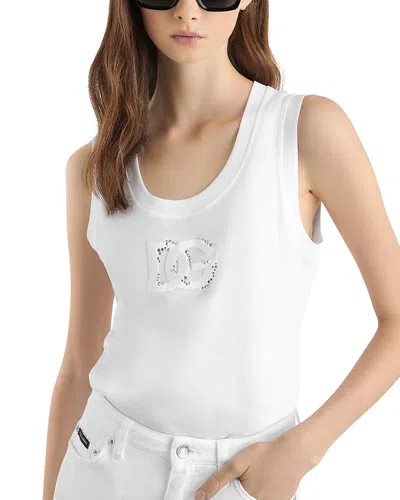Dolce & Gabbana Sequin Logo Jersey Tank Top In White