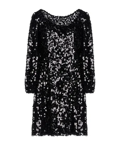 Dolce & Gabbana Sequin Mesh Long-sleeve Dress In Black