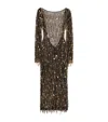 Dolce & Gabbana Sequin Mesh Midi Dress In Brown