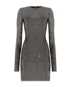 Dolce & Gabbana Silver-tone Sequin Metallic Long-sleeve Mini Dress In Black