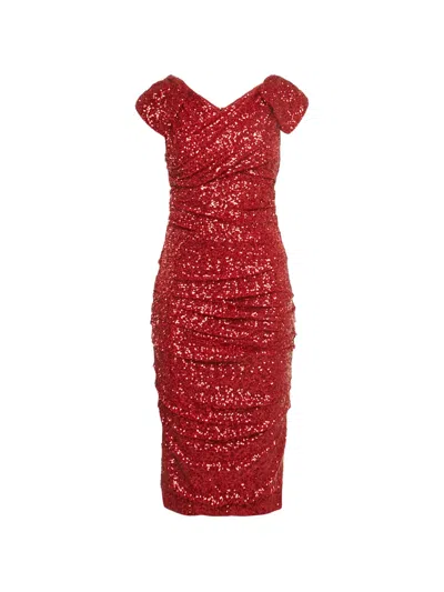 Pre-owned Dolce & Gabbana Sequin Midi Dress In Red
