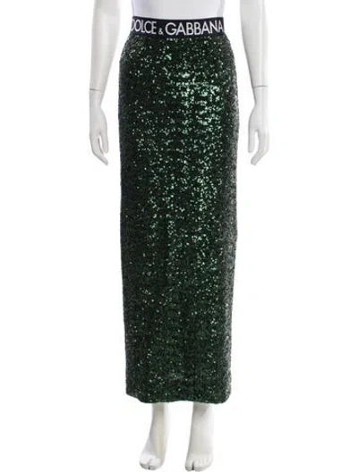 Pre-owned Dolce & Gabbana Sequin Midi Length Skirt In Green