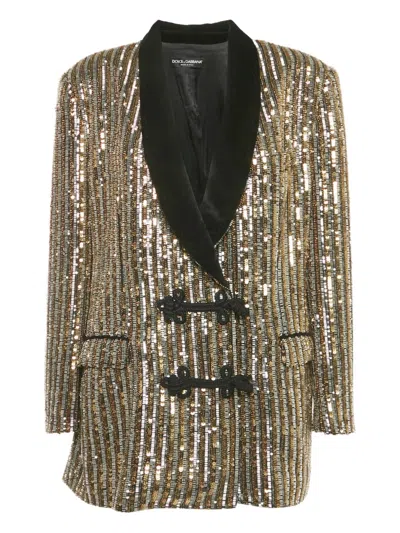 Pre-owned Dolce & Gabbana Sequin Toggle-closure Blazer In Gold