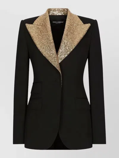 DOLCE & GABBANA SEQUIN VIRGIN WOOL TAILORED BLAZER JACKET