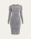 Dolce & Gabbana Sequined Body-con Ruched Dress In Silver