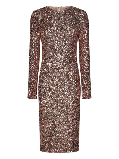 Dolce & Gabbana Sequined Bodycon Midi Dress In Brown