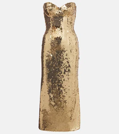 Dolce & Gabbana Sequined Bustier Dress In Gold