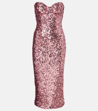 Dolce & Gabbana Sequined Bustier Dress In Pink