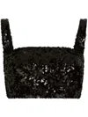 Dolce & Gabbana Cropped Sequin Top Square Neck Straps In Black