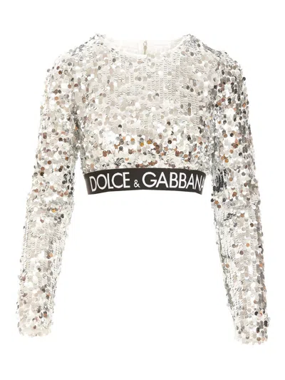 Dolce & Gabbana Sequined Cropped Top In Silver