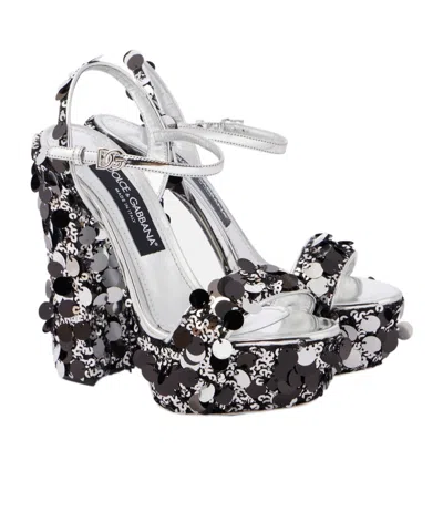 Dolce & Gabbana Sequined Faux Leather Platform Sandals In Multi