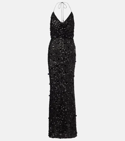 Dolce & Gabbana Sequined Halterneck Gown In Black