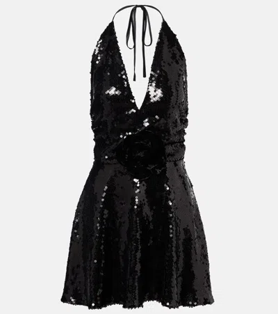 Dolce & Gabbana Sequined Halterneck Minidress In Black