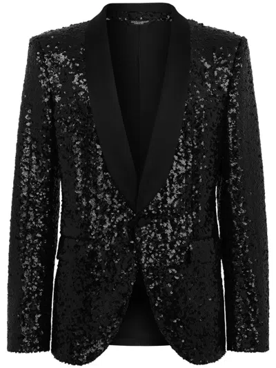 Dolce & Gabbana Sequined Tuxedo Jacket In Black