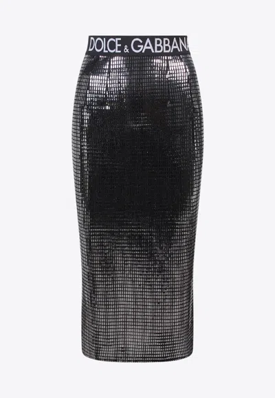 Dolce & Gabbana Sequined Jersey Midi Skirt In Black
