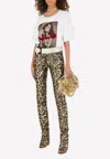 Dolce & Gabbana Sequined Leopard-pattern Trousers In Brown
