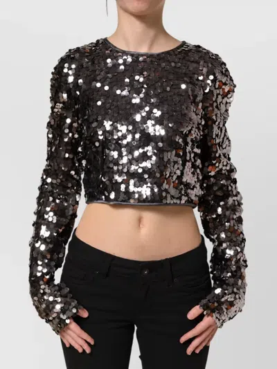 Dolce & Gabbana Sequined Long-sleeve Cropped Blouse In Black