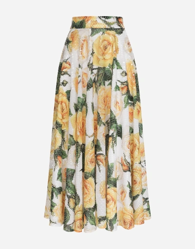 Dolce & Gabbana Sequined Midi Circle Skirt With Yellow Rose Print