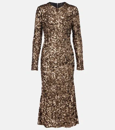 Dolce & Gabbana Sequined Midi Dress In Brown