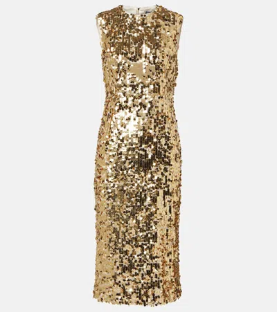 Dolce & Gabbana Sequined Midi Dress In Gold