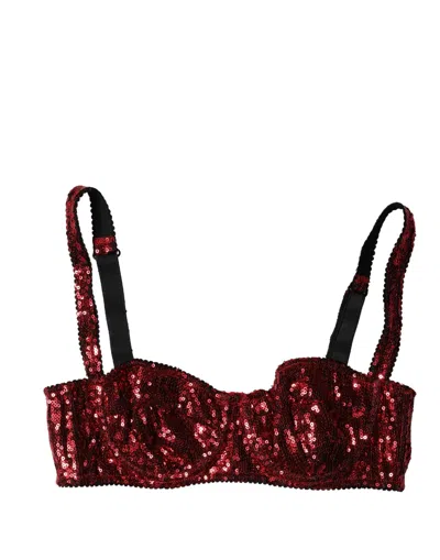 Dolce & Gabbana Sequined Nylon Balconette Bra In Red