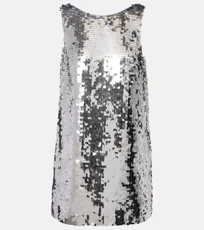 Dolce & Gabbana Sequined Open-back Minidress In Silver