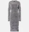 Dolce & Gabbana Sequined Draped Calf-length Dress In Silver