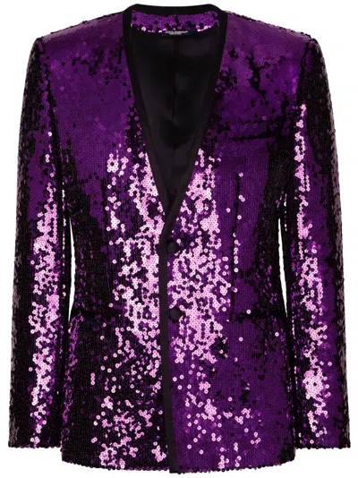 Dolce & Gabbana Sequined Single-breasted Blazer In Purple