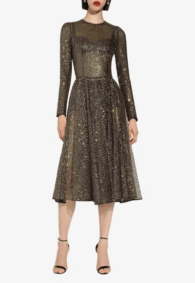Dolce & Gabbana Sequined Strapless Mini Dress In Gold