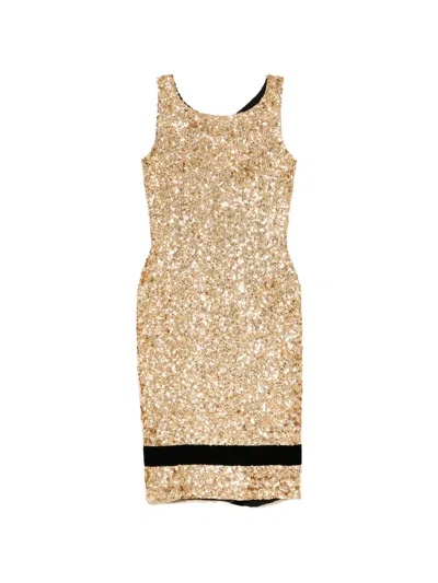 Pre-owned Dolce & Gabbana Sequined Velvet-trim Dress In Yellow