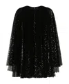 Dolce & Gabbana Pleated Short Dress With Wide Sleeves In Sequins In Black