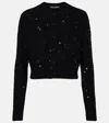Dolce & Gabbana Sequined Wool Crop Crewneck Cardigan In Black