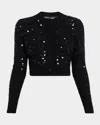 Dolce & Gabbana Sequined Wool Crop Crewneck Cardigan In Black