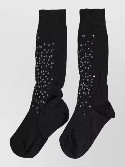 Dolce & Gabbana Sequined Wool Knee High Socks In Black