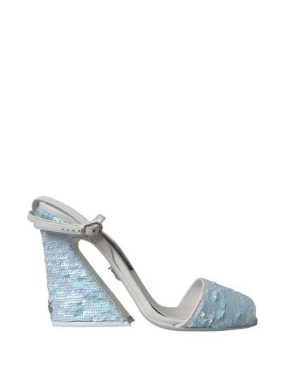 Dolce & Gabbana Sequin Ankle Strap Wedge Leather Sandals In Gray