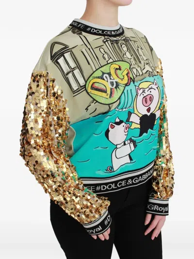 Dolce & Gabbana Sequin-embellished Graphic-print Sweater In Multi
