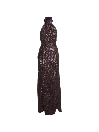 Pre-owned Dolce & Gabbana Sequin-embellished Halterneck Maxi Dress In Purple