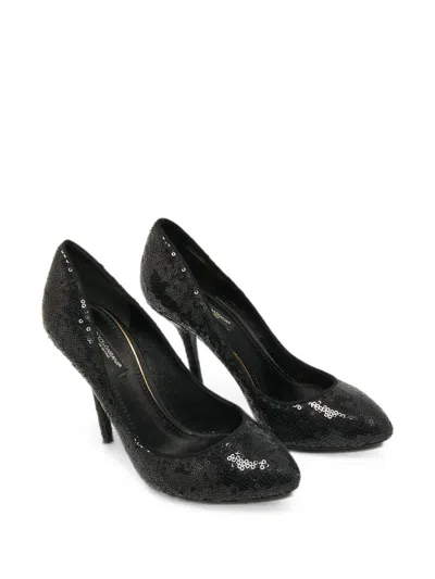 Pre-owned Dolce & Gabbana Sequin-embellished Heeled Pumps In Black