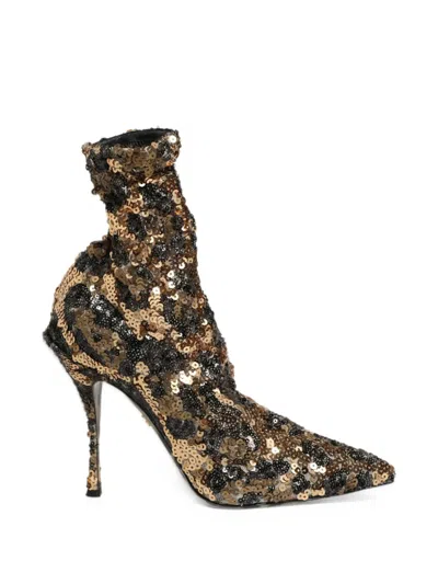 Dolce & Gabbana Sequin-embellished Leopard-print Ankle Boots In Brown